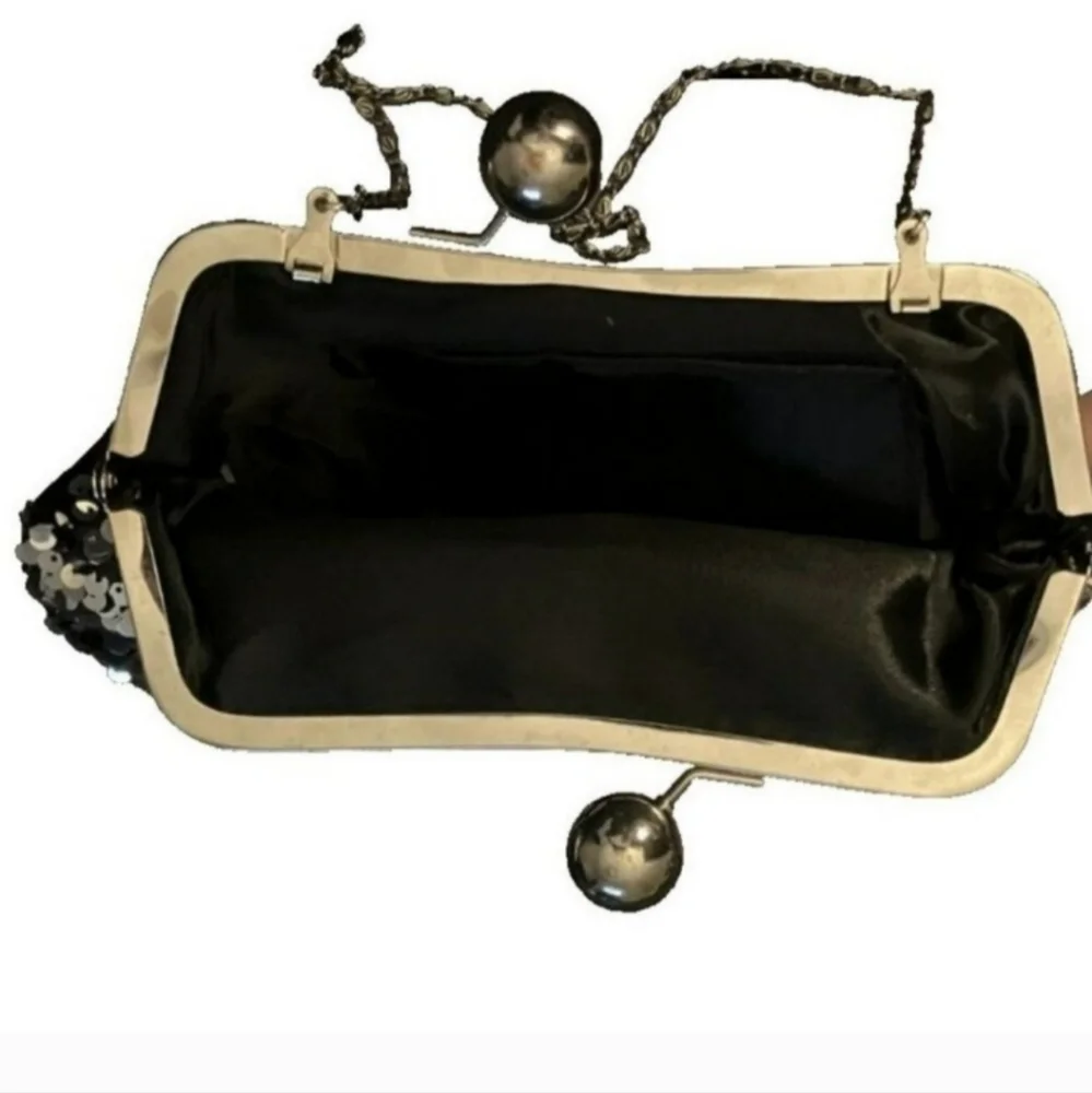 Women's Silver Sequins Kiss Lock‎ Evening Cocktails Clutch Shoulder Bag